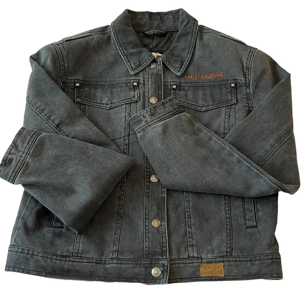 Harley Davidson Snap Front Cropped Moto Jacket  with Made in Milwaukee P… - Picture 15 of 16